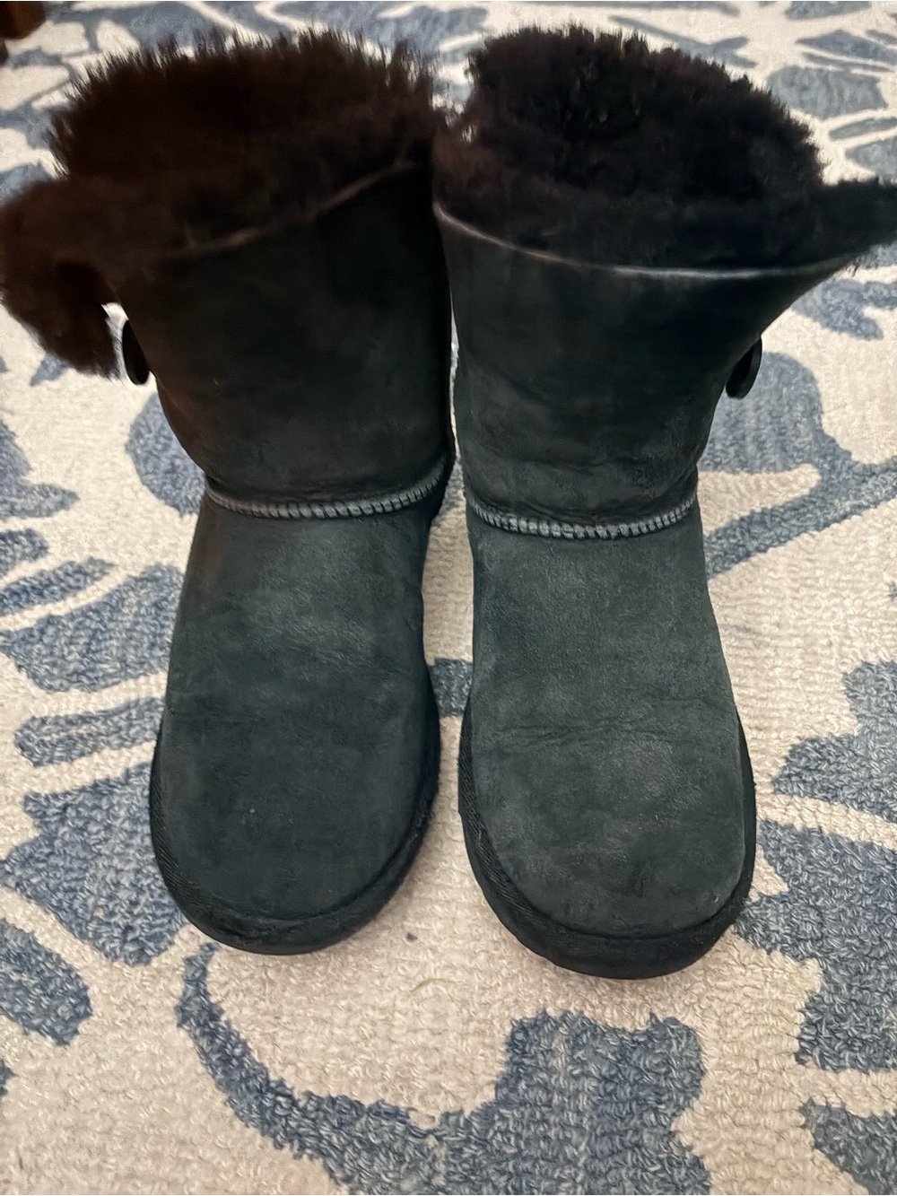 UGG Kids Black Suede Shearling Boots